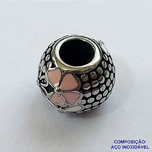 BERLOQUE EM AÇO INOXIDÁVEL (CX27) - BERLOQUE PARA PULSEIRAS TIPO PANDORA - REDONDO COM FLORES 10MM (BQ002389) - COMPOSIÇÃO 100% AÇO INOXIDÁVEL - AÇO1053