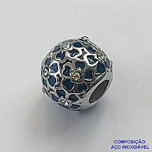 BERLOQUE EM AÇO INOXIDÁVEL(CX27) - BERLOQUE PARA PULSEIRAS TIPO PANDORA - REDONDO COM ZIRCÔNIAS AZUIS E CRISTAIS 10MM (BQ002548 C001) - COMPOSIÇÃO 100% AÇO INOXIDÁVEL - AÇO1055