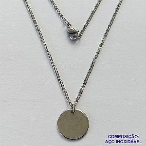 GARGANTILHA EM AÇO INOXIDÁVEL - (AÇO03) GARGANTILHA COM CORRENTE 50CM E PINGENTE REDONDO PARA GRAVAÇÃO 15MM - FECHO LAGOSTA - COMPOSIÇÃO 100% AÇO INOXIDÁVEL- AÇO1061