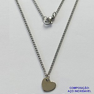 GARGANTILHA EM AÇO INOXIDÁVEL - (AÇO03) GARGANTILHA COM CORRENTE 50CM E PINGENTE CORAÇÃO PARA GRAVAÇÃO 9MM - FECHO LAGOSTA - COMPOSIÇÃO 100% AÇO INOXIDÁVEL- AÇO1062