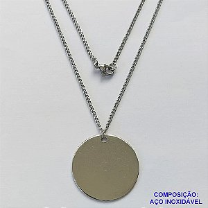 GARGANTILHA EM AÇO INOXIDÁVEL - (AÇO03) GARGANTILHA COM CORRENTE 50CM E PINGENTE REDONDO PARA GRAVAÇÃO 30MM - FECHO LAGOSTA - COMPOSIÇÃO 100% AÇO INOXIDÁVEL- AÇO1064