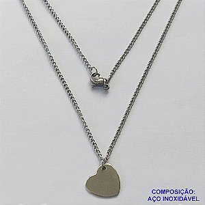 GARGANTILHA EM AÇO INOXIDÁVEL - (AÇO03) GARGANTILHA COM CORRENTE 50CM E PINGENTE CORAÇÃO PARA GRAVAÇÃO 12MM - FECHO LAGOSTA - COMPOSIÇÃO 100% AÇO INOXIDÁVEL- AÇO1065