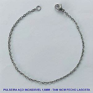 PULSEIRA EM AÇO INOXIDÁVEL (AÇO07) - CORRENTE LARGURA 1,8MM - TAMANHO: 18CM -  FECHO LAGOSTA - AÇO1075