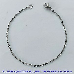 PULSEIRA EM AÇO INOXIDÁVEL (AÇO07) - CORRENTE LARGURA 1,8MM - TAMANHO: 23CM -  FECHO LAGOSTA - AÇO1076
