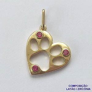 PINGENTE NO BRUTO PRONTO PARA O BANHO (CX27) - PINGENTE CORAÇÃO COM PATINHA CRAVEJADO EM MICROS ZIRCÔNIAS ROSAS (PX000928 C503) - COMPOSIÇÃO: LATÃO / ZIRCÔNIA - TAMANHO 14X15MM - PESO TOTAL 1,3GR - BRU12892