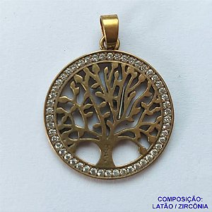 PINGENTE NO BRUTO PRONTO PARA O BANHO (CX41) - PINGENTE ÁRVORE DA VIDA VAZADO CRAVEJADO EM MICRO ZIRCÔNIAS 19MM - PESO TOTAL 1,9GR - COMPOSIÇÃO: LATÃO / ZIRCÔNIA - BRU0002293