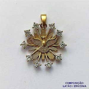 PINGENTE NO BRUTO PRONTO PARA O BANHO (CX37) - PINGENTE ESPÍRITO SANTO CRAVEJADO EM MICRO ZIRCÔNIAS 19MM - PESO TOTAL 2,6GR - COMPOSIÇÃO: LATÃO / ZIRCÔNIA - BRU0002298