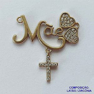 PINGENTE NO BRUTO PARA BANHO (CX29) - PINGENTE MÃE COM CORAÇÕES E CRUCIFIXO CRAVEJADOS COM MICROS ZIRCÔNIAS  - TAMANHO 23MM - PESO 1,5GR - BRU13000