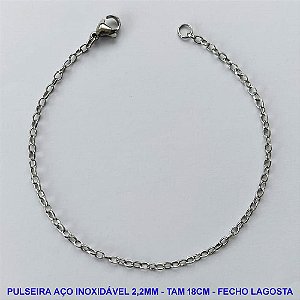 PULSEIRA EM AÇO INOXIDÁVEL - (ACO08) TAMANHO 18CM - LARGURA 2,2MM - FECHO LAGOSTA - COMPOSIÇÃO: AÇO INOXIDÁVEL - AÇO1091