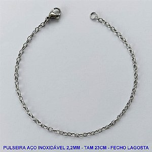 PULSEIRA EM AÇO INOXIDÁVEL - (ACO08) TAMANHO 23CM - LARGURA 2,2MM - FECHO LAGOSTA - COMPOSIÇÃO: AÇO INOXIDÁVEL - AÇO1092