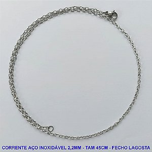 CORRENTE EM AÇO INOXIDÁVEL - (ACO08) TAMANHO 45CM - LARGURA 2,2MM - FECHO LAGOSTA - COMPOSIÇÃO: AÇO INOXIDÁVEL - AÇO1093
