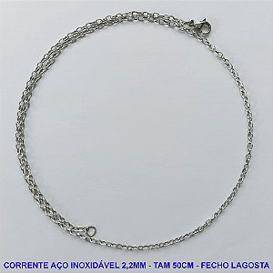 CORRENTE EM AÇO INOXIDÁVEL - (ACO08) TAMANHO 50CM - LARGURA 2,2MM - FECHO LAGOSTA - COMPOSIÇÃO: AÇO INOXIDÁVEL - AÇO1094