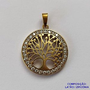 PINGENTE NO BRUTO PRONTO PARA O BANHO (CX35)- PINGENTE REDONDO ÁRVORE DA VIDA CRAVEJADO COM MICRO ZIRCÔNIAS - COMPOSIÇÃO: LATÃO / ZIRCÔNIA - TAMANHO 19MM - PESO TOTAL 2GR - BRU13009