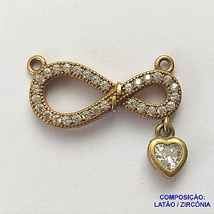 PINGENTE NO BRUTO PRONTO PARA O BANHO (CX35) - PINGENTE INFINITO CRAVEJADO EM MICROS ZIRCÔNIAS 11X24MM - PESO: 2,1GR - COMPOSIÇÃO: 100% LATÃO - BRU0002360