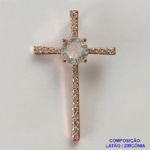 PINGENTE NO BRUTO PRONTO PARA O BANHO (CX37) - PINGENTE CRUCIFIXO CRAVEJADO EM MICROS ZIRCÔNIAS CRISTAIS E ZIRCÔNIA CRISTAL -  COMPOSIÇÃO: LATÃO / ZIRCÔNIA - TAMANHO 23X37MM - PESO TOTAL 2,8GR - BRU13025