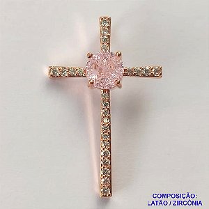 PINGENTE NO BRUTO PRONTO PARA O BANHO (CX37) - PINGENTE CRUCIFIXO CRAVEJADO EM MICROS ZIRCÔNIAS CRISTAIS E ZIRCÔNIA ROSA -  COMPOSIÇÃO: LATÃO / ZIRCÔNIA - TAMANHO 23X37MM - PESO TOTAL 2,8GR - BRU13026