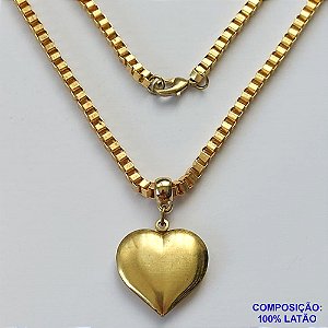 GARGANTILHA NO BRUTO PRONTO PARA O BANHO - GARGANTILHA COM CORRENTE QUADRADINHA 3,5MM E PINGENTE CORAÇÃO DUPLO 25MM - TAMANHO: 45CM - FECHO LAGOSTA - PESO TOTAL 25,2GR - BRU13050