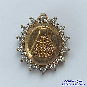 PINGENTE NO BRUTO PRONTO PARA O BANHO (CX39)- PINGENTE OVAL NOSSA SRA APARECIDA CRAVEJADO EM MICROS ZIRCÔNIAS - COMPOSIÇÃO: LATÃO / ZIRCÔNIA - TAMANHO 18X21MM - PESO TOTAL 2,6GR - BRU13059