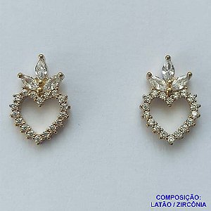 BRINCO NO BRUTO PRONTO PARA O BANHO (CX39) - BRINCO DE PINO CORAÇÃO CRAVEJADOS EM MICROS ZIRCÔNIAS - COMPOSIÇÃO: LATÃO / ZIRCÔNIA - TAMANHO 15MM - PESO TOTAL 1,6GR - BRU13069