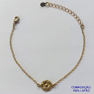 PULSEIRA NO BRUTO PRONTO PARA O BANHO - (5490) PULSEIRA INFANTIL COM PINGENTE FLOR - TAMANHO 15CM + EXTENSOR - PESO 1,3GR - FECHO LAGOSTA - BRU13070