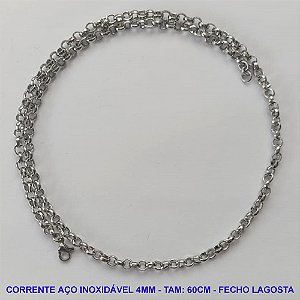 CORRENTE EM AÇO INOXIDÁVEL - (ACO09) TAMANHO 60CM - LARGURA 4MM - FECHO LAGOSTA - COMPOSIÇÃO: AÇO INOXIDÁVEL -  AÇO1106