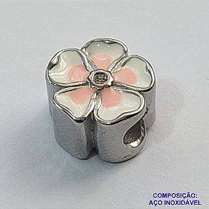 BERLOQUE EM AÇO INOXIDÁVEL(CX42) - BERLOQUE PARA PULSEIRAS TIPO PANDORA - FLOR COM ZIRCÔNIA NO CENTRO 11MM (BQ002168) - COMPOSIÇÃO 100% AÇO INOXIDÁVEL - AÇO1110