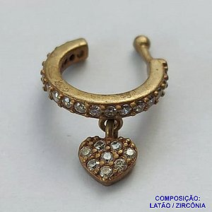 EAR CUFF NO BRUTO PRONTO PARA O BANHO (CX43) - EAR CUFF CORAÇÃO COM MICRO ZIRCÔNIAS CRISTAIS - COMPOSIÇÃO: LATÃO / ZIRCÔNIA - TAMANHO 12MM - PESO TOTAL 0,8GR - (VENDIDO POR UNIDADE) -  BRU13103