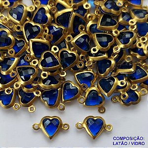 ACESSÓRIO NO BRUTO PRONTO PARA O BANHO - PINGENTE CORAÇÃO AZUL COM DUAS ARGOLINHAS - COMPOSIÇÃO: LATÃO / VIDRO - TAMANHO 7,4MM -  (VENDIDO POR UNIDADE) PESO TOTAL 0,4GR - BRU0002445