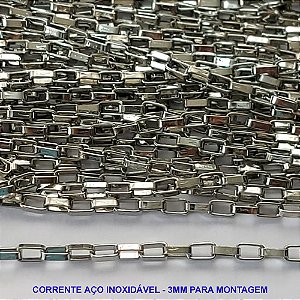 CORRENTE EM AÇO INOXIDÁVEL PRONTO PARA MONTAGEM - (AÇO10) CORRENTE VENDIDA POR METRO - LARGURA 3MM - AÇO1150