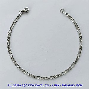 PULSEIRA EM AÇO INOXIDÁVEL - (ACO11) PULSEIRA 3X1 TAMANHO 18CM - LARGURA 3,2MM - FECHO LAGOSTA - COMPOSIÇÃO: AÇO INOXIDÁVEL -  AÇO1117