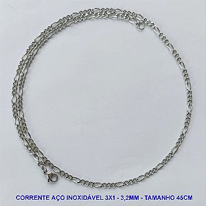 CORRENTE EM AÇO INOXIDÁVEL - (ACO11) CORRENTE 3X1 TAMANHO 45CM - LARGURA 3,2MM - FECHO LAGOSTA - COMPOSIÇÃO: AÇO INOXIDÁVEL -  AÇO1119
