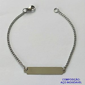 PULSEIRA EM AÇO INOXIDÁVEL(CX115) - (AÇO01) PULSEIRA COM PLAQUINHA PARA GRAVAÇÃO - TAMANHO 18CM - FECHO LAGOSTA - COMPOSIÇÃO: AÇO INOXIDÁVEL - AÇO1128