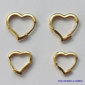 BRINCO FOLHEADO A OURO - BANHADO COM 5 MILÉSIMOS + VERNIZ DIAMOND - (BRD017D) BRINCO DUO DE ARGOLA CORAÇÃO 12MM / 15MM - OURO066