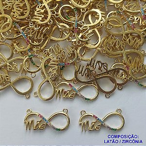 PINGENTE NO BRUTO PRONTO PARA O BANHO(CX42) - PINGENTE MÃE INFINITO CRAVEJADO EM MICROS ZIRCÔNIAS COLORIDAS - TAMANHO 10X20MM - COMPOSIÇÃO LATÃO E ZIRCÔNIA - PESO 0,6GR - BRU13135
