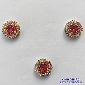 CONJUNTO NO BRUTO PRONTO PARA O BANHO (CX43) - (CX001210 T503) CONJUNTO (SEM CORRENTE) CRAVEJADO EM MICROS ZIRCÔNIAS CRISTAIS E ROSAS 12MM - COMPOSIÇÃO: LATÃO / ZIRCÔNIA - PESO TOTAL 4,8GR - BRU13157