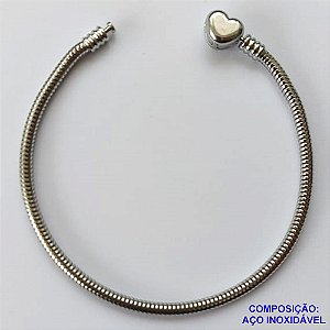 PULSEIRA EM AÇO INOXIDÁVEL- PULSEIRA TIPO PANDORA COM FECHO CORAÇÃO - TAMANHO 20CM - COMPOSIÇÃO: AÇO INOXIDÁVEL - AÇO1148
