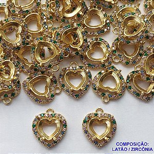 ACESSÓRIO NO BRUTO PRONTO PARA O BANHO - BASE PARA PINGENTE CORAÇÃO VAZADO CRAVEJADO EM MICROS ZIRCÔNIAS PARA ZIRCÔNIAS 8X8MM - PESO TOTAL 1,5GR - BRU0002534