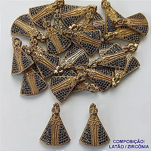 PINGENTE NO BRUTO PRONTO PARA O BANHO(CX35) - PINGENTE NOSSA SRA APARECIDA VAZADO CRAVEJADO COM MICRO ZIRCONIAS - COMPOSIÇÃO: LATÃO / ZIRCONIA - TAMANHO 23MM -  PESO TOTAL 2,1GR - BRU13172