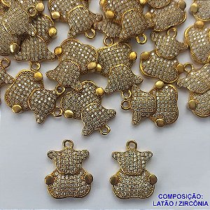 PINGENTE NO BRUTO PRONTO PARA O BANHO(CX46) - PINGENTE URSO CRAVEJADO COM MICRO ZIRCONIAS - COMPOSIÇÃO: LATÃO / ZIRCÔNIA - TAMANHO 14X17MM -  PESO TOTAL 1,2GR - BRU13174