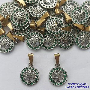PINGENTE NO BRUTO PRONTO PARA O BANHO(CX48) - PINGENTE REDONDO ÁRVORE DA VIDA CRAVEJADO COM MICROS ZIRCÔNIAS VERDE ESMERALDA - (ALTA FUSÃO) TAMANHO 12MM - PESO 0,7GR (MAD) - BRU13179