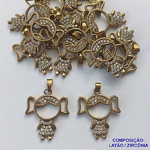PINGENTE NO BRUTO PRONTO PARA O BANHO(CX44) - PINGENTE MENINA CRAVEJADO EM MICROS ZIRCÔNIAS - TAMANHO: 11X23MM PESO 2,1GR - BRU13190