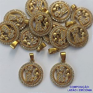 PINGENTE NO BRUTO PRONTO PARA O BANHO(CX44) - PINGENTE MÃE COM BEBÊ CRAVEJADO EM MICROS ZIRCÔNIAS - TAMANHO: 16MM - PESO 1,9GR - BRU13191