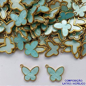 ACESSÓRIO NO BRUTO PRONTO PARA O BANHO - PINGENTE BORBOLETA AZUL TIPO VAN CLEEF 15MM - COMPOSIÇÃO: LATÃO / ACRÍLICO - PESO: 0,6GR - BRU0002548