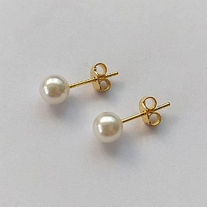 BRINCO FOLHEADO A OURO - BANHADO COM 5 MILÉSIMOS + VERNIZ DIAMOND - (BRD5515) BRINCO DE PINO PÉROLA 5MM - OURO087