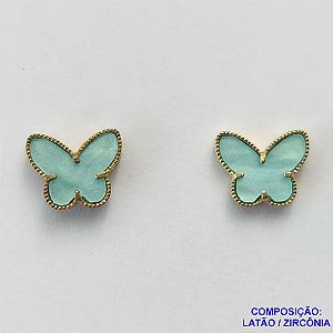 BRINCO NO BRUTO PRONTO PARA O BANHO (CX55)- BRINCO DE PINO BORBOLETA AZUL TIPO VAN CLEEF 10MM - PESO: 1,1GR - COMPOSIÇÃO: 100% LATÃO - BRU13207