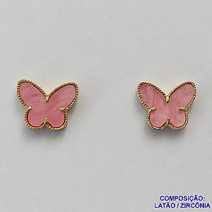 BRINCO NO BRUTO PRONTO PARA O BANHO(CX46) - BRINCO DE PINO BORBOLETA ROSA TIPO VAN CLEEF 10MM - PESO: 1,1GR - COMPOSIÇÃO: 100% LATÃO - BRU13208