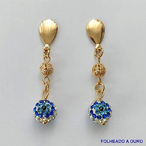 BRINCO FOLHEADO A OURO - BANHADO COM 5 MILÉSIMOS + VERNIZ DIAMOND - BRINCO DE PINO COM OLHO GREGO CRISTAL - OURO089