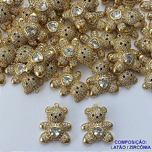 PINGENTE NO BRUTO PRONTO PARA O BANHO(CX46) - PINGENTE URSO CRAVEJADO EM MICRO ZIRCÔNIAS - TAMANHO: 15X19MM - PESO 2,2GR - BRU13214