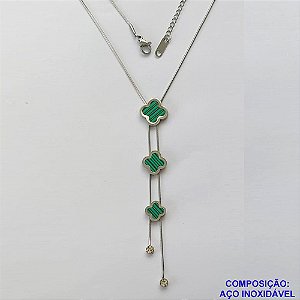 GARGANTILHA EM AÇO INOXIDÁVEL(CX46) - GARGANTILHA 45CM COM PINGENTES TIPO VAN CLEEF E ZIRCÔNIAS - COMPOSIÇÃO: AÇO INOXIDÁVEL - AÇO1168