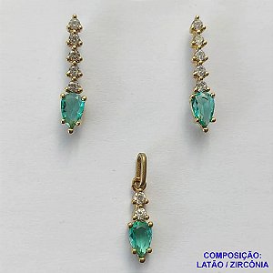 CONJUNTO NO BRUTO PRONTO PARA O BANHO - (CX002711 C037) CONJUNTO (SEM CORRENTE) COM BRINCOS DE PINO E PINGENTES EM MICROS ZIRCÔNIAS CRISTAIS E ZIRCÔNIA VERDE 20MM - COMPOSIÇÃO: LATÃO / ZIRCÔNIA - PESO TOTAL 1,9GR - BRU13313